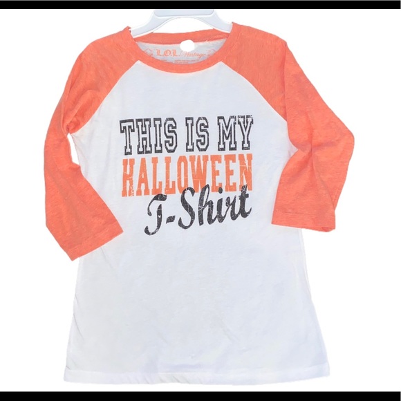 2 Junior Halloween T-shirt jersey tops LOL vintage S L jackolantern costume - Picture 5 of 6